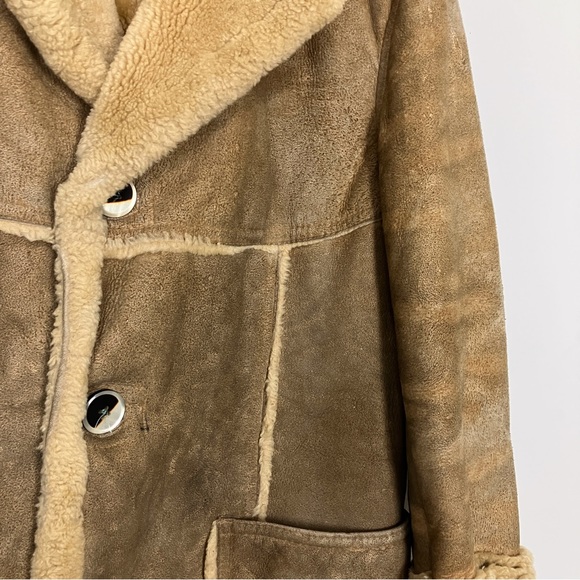 Vintage sheepskin shearling coat jacket 70s leather tan brown retro classic - Picture 3 of 10